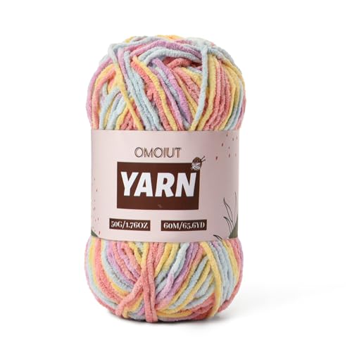 Plüsch-Chenille-Häkelgarn, Babygarn zum Häkeln, weich, Samt-Garne, Stricken für Decken, Basteln, flauschige Amigurumi-Garne, 50 g (Macaron) von OMoiut