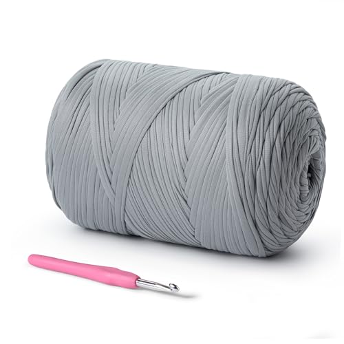 T-Shirt-Garn, weiches T-Shirt-Garn zum Basteln und Heimwerken, Stricken, Häkeltuch, Tasche, Korb, Untersetzer, 100 % Polyester, elastischer Stoff, dicke Garne zum Häkeln (hellgrau) von OMoiut