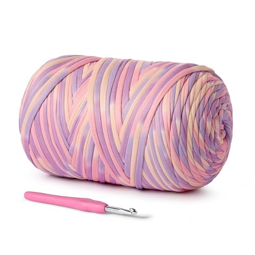 T-Shirt-Garn, weiches T-Shirt-Häkelgarn zum Basteln und Heimwerken, Stricken, Häkeltuch/Tasche/Korb/Untersetzer, 100 % Polyester, elastischer Stoff, grob, dickes Garn (Rosa-Lila) von OMoiut