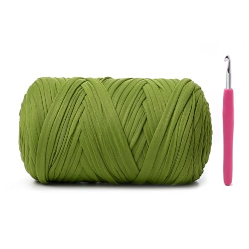 Weiches T-Shirt-Häkelgarn, 400 g, hochelastische Handstrickgarne, dickes T-Shirt-Garn zum Häkeln von Taschen, Körben, Kissen, Bastelarbeiten, Limettengrün von OMoiut