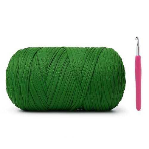 Weiches T-Shirt-Häkelgarn, 400 g, hochelastische Handstrickgarne, dickes T-Shirt-Garn zum Häkeln von Taschen, Körben, Kissen, Bastelarbeiten (Grasgrün) von OMoiut