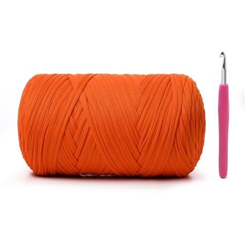 Weiches T-Shirt-Häkelgarn, 400 g, hochelastische Handstrickgarne, dickes T-Shirt-Garn zum Häkeln von Taschen, Körben, Kissen, Bastelarbeiten (Orange) von OMoiut