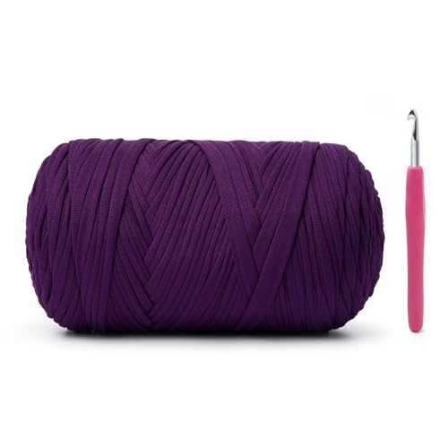 Weiches T-Shirt-Häkelgarn, 400 g, hochelastische Handstrickgarne, dickes T-Shirt-Garn zum Häkeln von Taschen, Körben, Kissen, Bastelarbeiten (Violett) von OMoiut