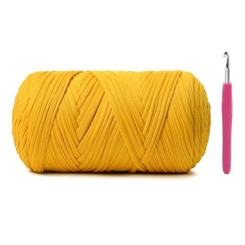 Weiches T-Shirt-Häkelgarn, 400 g, hochelastische Handstrickgarne, dickes T-Shirt-Garn zum Häkeln von Taschen, Körben, Kissen, Bastelarbeiten (goldfarben) von OMoiut