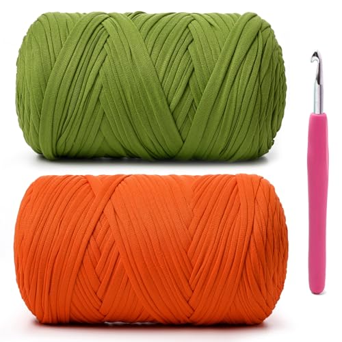 Weiches T-Shirt-Häkelgarn, 800 g, hochelastische Handstrickgarne, dickes T-Shirt-Garn zum Häkeln von Taschen, Körben, Kissen, Bastelarbeiten, Limettengrün + Orange, 2 Stück Weiches T-Shirt-Häkelgarn, 800 g, hochelastische Handstrickgarne, dickes T-Shirt-Garn zum Häkeln von Taschen, Körben, Kissen, Bastelarbeiten, Limettengrün + Orange, 2 Stück von OMoiut