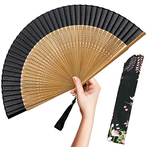 OMyTea Faltbarer Handfächer für Frauen - Faltbarer chinesischer japanischer Bambus-Seidenfächer - für Hot Flash, Kirche, EDM, Musikfestival, Party, Tanz, Dekoration, Geschenk (sexy Bambus) von OMyTea