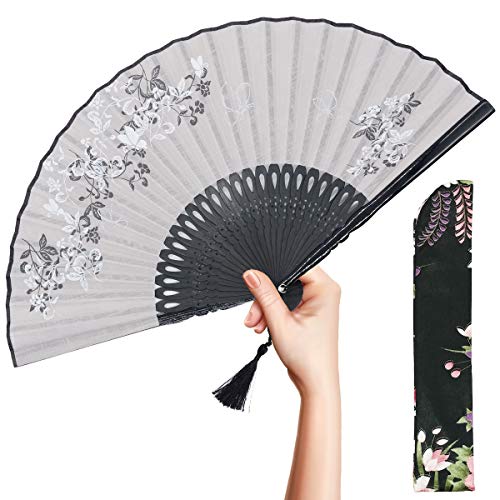 OMyTea 'Morning Glory' Faltfächer für Frauen, japanischer/chinesischer Vintage-Retro-Stil, mit einem Stoffbeutel zum Schutz grau OMyTea 'Morning Glory' Faltfächer für Frauen, japanischer/chinesischer Vintage-Retro-Stil, mit einem Stoffbeutel zum Schutz grau von OMyTea