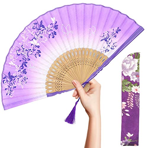 OMyTea 'Morning Glory' Faltfächer für Frauen, japanischer/chinesischer Vintage-Retro-Stil, mit einem Stoffbeutel zum Schutz violett OMyTea 'Morning Glory' Faltfächer für Frauen, japanischer/chinesischer Vintage-Retro-Stil, mit einem Stoffbeutel zum Schutz violett von OMyTea