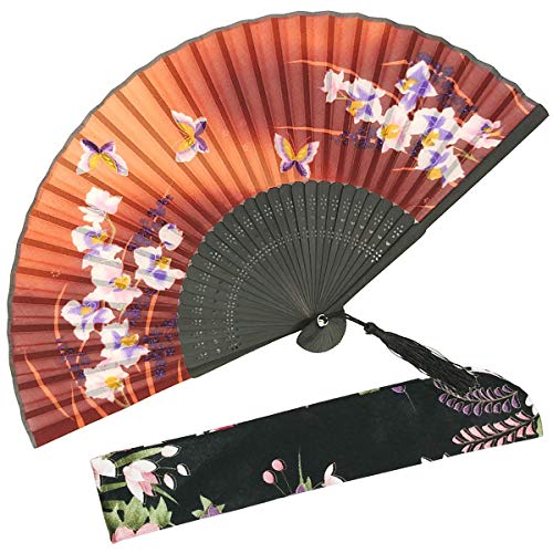 OMyTea "Orchis" chinesischer / japanischer Seiden-Handfächer für Damen, mit Bambusrahmen und einer Schutzhülle aus Stoff, Textil, WZS-23 OMyTea "Orchis" chinesischer / japanischer Seiden-Handfächer für Damen, mit Bambusrahmen und einer Schutzhülle aus Stoff, Textil, WZS-23 von OMyTea