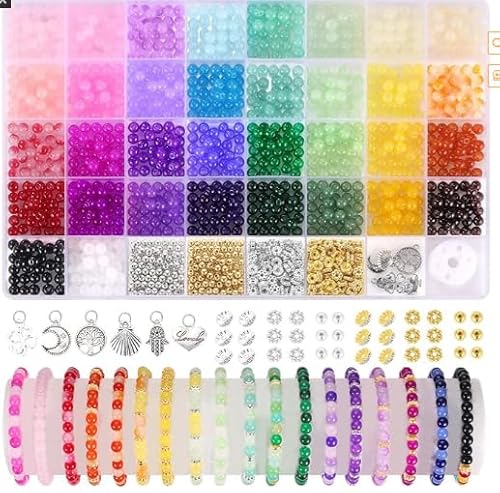 ONBAGLST 1400 Stück Glasperlen für Armbandherstellung, 34 Farben, 6 mm Armband-Bastelsets, Perlen für Armbänder, Schmuckherstellung, Kristall- und Edelsteinperlen für DIY-Handwerk ONBAGLST 1400 Stück Glasperlen für Armbandherstellung, 34 Farben, 6 mm Armband-Bastelsets, Perlen für Armbänder, Schmuckherstellung, Kristall- und Edelsteinperlen für DIY-Handwerk von ONBAGLST