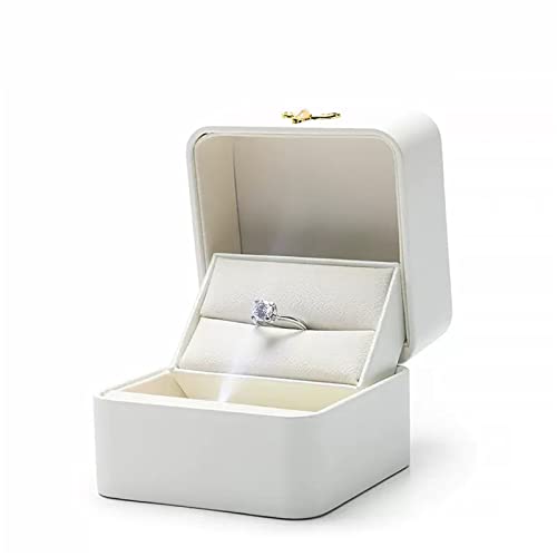 ONDIAN Ringschachtel Kreativer Vorschlag Schmuckschatulle Diamantringschatulle für Heiratsantrag (Farbe : Weiß, Size : 9.5x9.5x8cm) von ONDIAN
