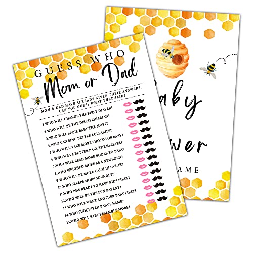 ONDTOM Honey Bee Babyparty-Spiele, Mama oder Papa Guess Who (30er-Pack), Honigkamm für das Geschlecht Enthüllung, Partyspiel, Hummel, Schwangere, Feier, Dekorationszubehör (12,7 x 17,8 cm), Spiel-H10 von ONDTOM