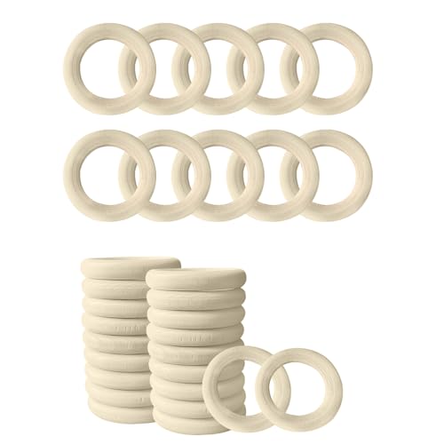 ONEBO 50 Stück Holzringe zum Basteln, Natürliche Holz Ringe, Makramee Ringe für DIY, für Kunst & Handwerk, Heimwerken, Wohnkultur & Schmuckherstellung (4 cm Außendurchmesser) von ONEBO