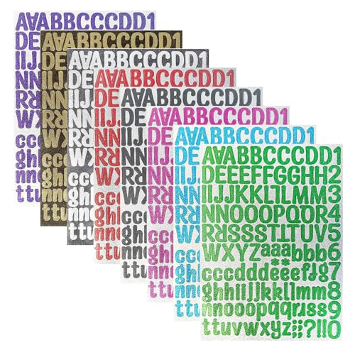 ONEBO 8 Blätter Nummern Alphabet Aufkleber, Selbstklebende Zahlen und Buchstaben Sticker,für Scrapbooking, DIY-Grußkarten, Dekoration, Markierung(8 Farben) von ONEBO