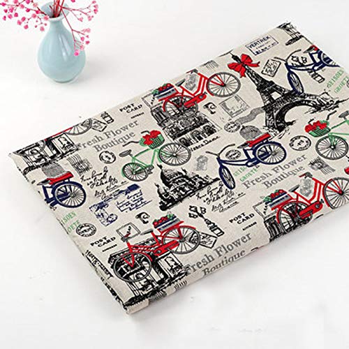 ONECHANCE Baumwolle Leinenstoff Meterware 100x150cm Dekostoff Muster für Tischdecken Machen zum Nähen DIY Projekte Color Fahrrad Size 1 Meter von ONECHANCE