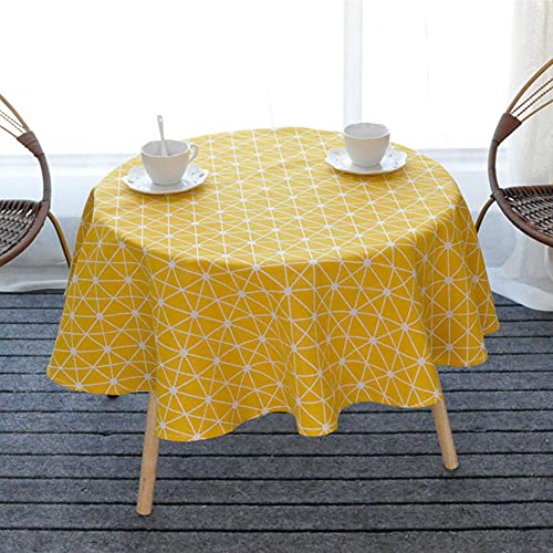 ONECHANCE Runde Tischdecke Baumwolle Leinen Tischdecke für Indoor-und Outdoor-Tisch Floral Dinner Table Cover für Küche Esszimmer Tischdekoration Color gelb Size 100 rund von ONECHANCE