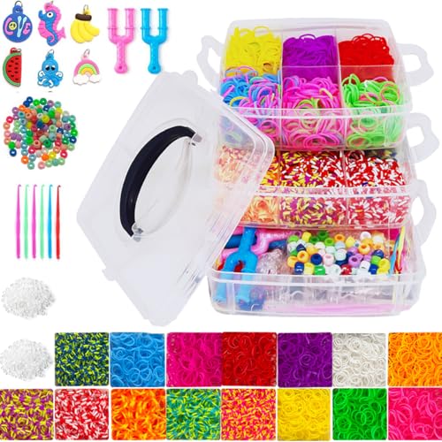 ONECK Armbänder Gummis Kit, Bastel Gummibänder Set Gummiarmbänder Set Kinder Loops Gummis Kit zum Basteln Bänder Set mit 3 Schichten Loom Bänder Kasten mit Webrahmen, Charms und Perlen ONECK Armbänder Gummis Kit, Bastel Gummibänder Set Gummiarmbänder Set Kinder Loops Gummis Kit zum Basteln Bänder Set mit 3 Schichten Loom Bänder Kasten mit Webrahmen, Charms und Perlen von ONECK