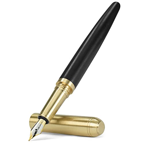 ONECMN Handgefertigte Holz-Füllfederhalter, Vintage-Füllfederhalter, mittlere Feder, inklusive 4 Tintenpatronen und Tinten-Nachfüllkonverter (Ebony) von ONECMN