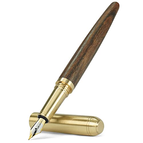 ONECMN Handgefertigter Holz-Füllfederhalter, Vintage-Füllfederhalter, mittlere Feder, inklusive 4 Tintenpatronen und Tinten-Nachfüllkonverter (Keruntum) von ONECMN