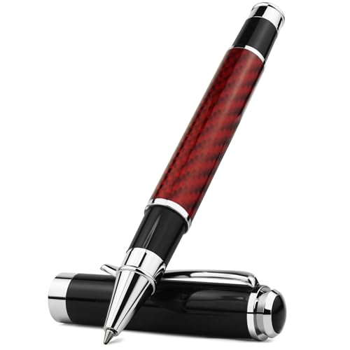 ONECMN Kohlefaser-Stift, Premium-Metall-Gelschreiber, Mikrospitze, 0,5 mm, schwarze Tinte, glattes Schreiben, Kugelschreiber (rot) von ONECMN