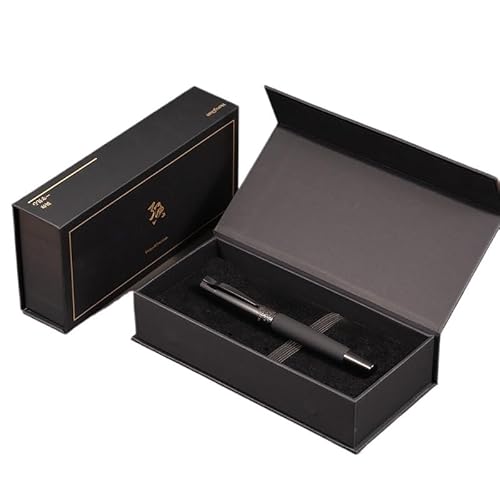 ONECMN Schwarzer Metall-Füllfederhalter, Titan, schwarz, für Herren, Business, EF/F, gebogene Feder, rotierende Stiftkappe, Büro, Geschenk, Tintenstift (Fein 0,5 mm) von ONECMN