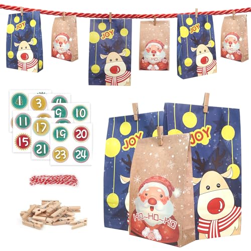 Adventskalender 2024, ONEHAUS Adventskalender zum befüllen groß, Geschenk Papiertueten Zum Selber Befüllen Basteln Pinguin Advents Tüten, Adventskalender 2024 Kinder selberfüllen von ONEHAUS