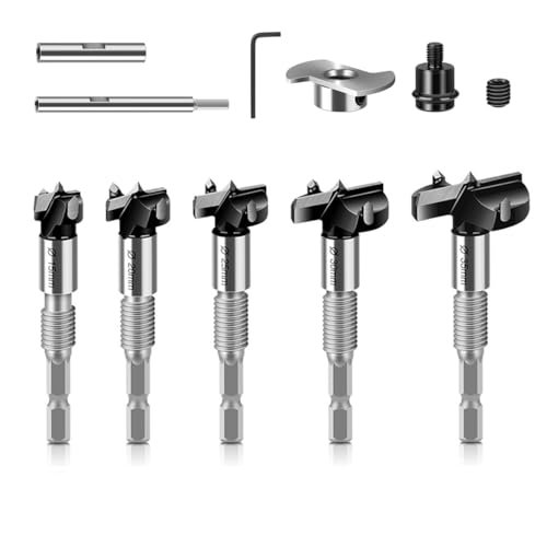 ONEVAN 5tlg Forstnerbohrer Set, Ø 15, 20, 25, 30, 35 mm, in Kunststoffbox, Sechskantschaft Forstner Holzbohrer, inkl. Tiefenstopps, Verlängerungsstange, Adapter ONEVAN 5tlg Forstnerbohrer Set, Ø 15, 20, 25, 30, 35 mm, in Kunststoffbox, Sechskantschaft Forstner Holzbohrer, inkl. Tiefenstopps, Verlängerungsstange, Adapter von ONEVAN