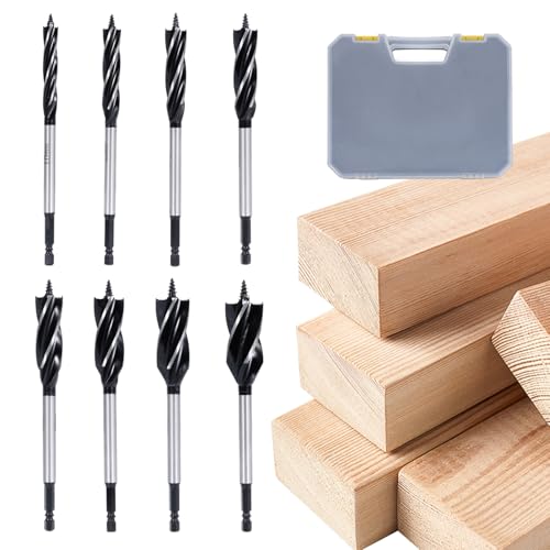 ONEVAN 8tlg Holzbohrer Set, 10/12/14/16/18/20/22/25 mm, Profi Spiralbohrer mit Sechskantschaft, Selbstschneidende Schraube Positionierung, Schlangenbohrer für Holz und Kunststoff von ONEVAN