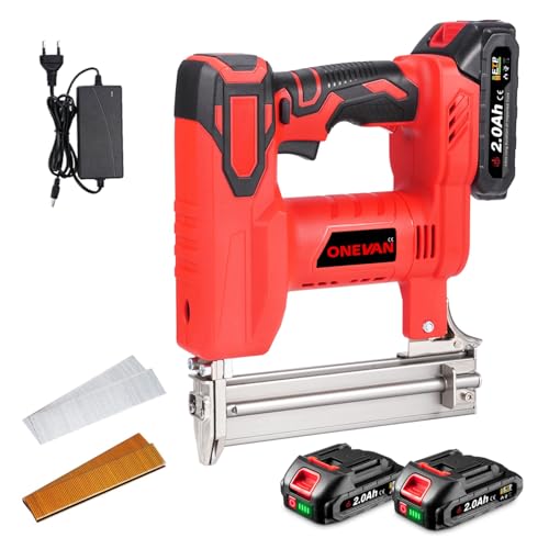 ONEVAN Akku Tacker und Nagelpistole, 2-in-1 Elektrotacker & Akku Nagler mit 2 2000mAh Akkus, 80 Nägel/min, Nagelschussgerät Akkutacker für Holz, inkl. 100 Nägel 30mm und 100 Klammern 22mm ONEVAN Akku Tacker und Nagelpistole, 2-in-1 Elektrotacker & Akku Nagler mit 2 2000mAh Akkus, 80 Nägel/min, Nagelschussgerät Akkutacker für Holz, inkl. 100 Nägel 30mm und 100 Klammern 22mm von ONEVAN