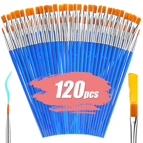 120-teiliges Pinsel-Set mit runder flacher Spitze, Acryl-Pinsel-Set für Kinder, Klassenzimmer, Basteln, Öl, Aquarell, Leinwand, Gesichtsbemalung, Ausbesserung von ONEXIZ