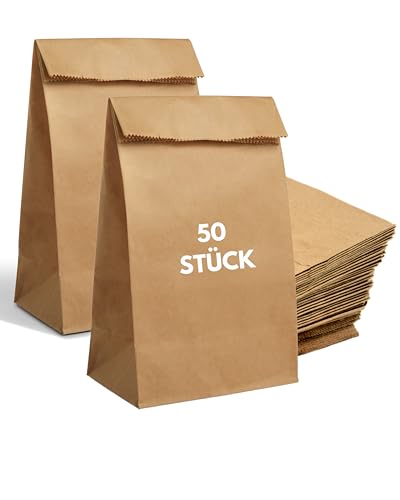 50 Stück braune Papiertüte | Blockbodenbeutel | Groß | 30 x 18 x 13 cm | Kraftpapier | Stabil | Braun | Adventskalender | Geschenktüte | Obsttüte | Brötchen | Natürlich | Take-Away | Geburtstag (50) von ONISM