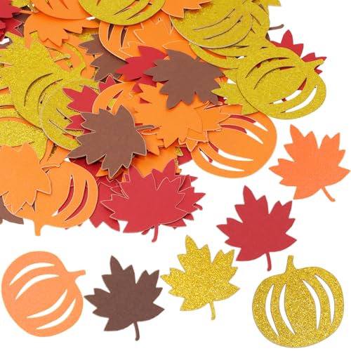 ONLYKXY 100 Stück Halloween Themed Tisch Konfetti Dekor Glitzer Streu Segen Pailletten für Halloween Thanksgiving Ostern Braut Dusche Geburtstag Party Bachelorette Ballon (Ahornblätter & Kürbis) von ONLYKXY
