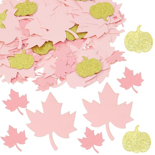 ONLYKXY 100 Stück Halloween Themed Tisch Konfetti Dekor Glitzer Streu Segen Pailletten für Halloween Thanksgiving Ostern Braut Dusche Geburtstag Party Junggesellinnenabschied Ballon (rosa Ahornblätter von ONLYKXY