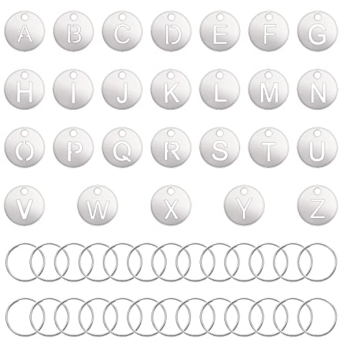 ONLYKXY 26 silberfarbene A-Z-Alphabet-Buchstaben-Zahlenanhänger, Edelstahl, nummerierte Markierung, Identifikation, Hängeetiketten, Gepäck-Etiketten, ID-Tag mit Ringen für organisierte, codierte ONLYKXY 26 silberfarbene A-Z-Alphabet-Buchstaben-Zahlenanhänger, Edelstahl, nummerierte Markierung, Identifikation, Hängeetiketten, Gepäck-Etiketten, ID-Tag mit Ringen für organisierte, codierte von ONLYKXY