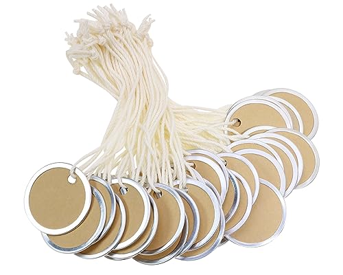 ONLYKXY 50 Stück Blanko-Etiketten, rund, Marken-Versandetiketten mit Schnur, Metallrand, Preisschild für Preisgestaltung, Geschenk, Schmuck, Kleidung, Hof, Verkauf, Garage, Zubehör, Markierungsetikett ONLYKXY 50 Stück Blanko-Etiketten, rund, Marken-Versandetiketten mit Schnur, Metallrand, Preisschild für Preisgestaltung, Geschenk, Schmuck, Kleidung, Hof, Verkauf, Garage, Zubehör, Markierungsetikett von ONLYKXY