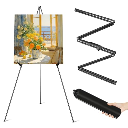 Staffelei-Staffelei, 160 cm, für Hochzeitsschilder, Malerei, Poster, tragbar, zusammenklappbar, Metall, Bodenstativ, Kunststaffelei, Schwarz von ONNIJUN