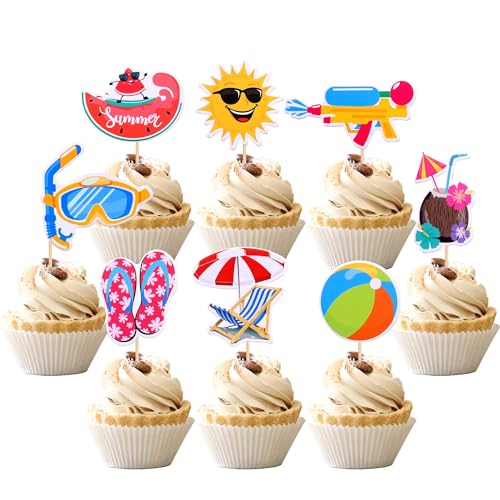 Sommer Cupcake Deko Tortendeko, 24 Stück Pool Strand Cake Topper Kuchen Deko Torten Topper, Muffins Deko Kuchendeko Geburtstag für Sommer-Surf Thema Partyzubehör Sommer Cupcake Deko Tortendeko, 24 Stück Pool Strand Cake Topper Kuchen Deko Torten Topper, Muffins Deko Kuchendeko Geburtstag für Sommer-Surf Thema Partyzubehör von ONRAGT