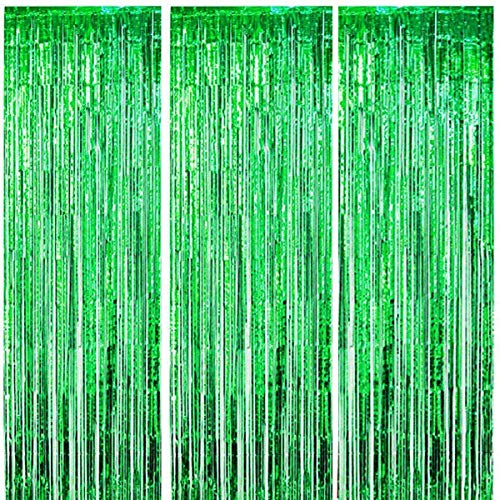 ONUPGO 3 Stück Grün Folienvorhänge Fransen, 1 m x 3 m, glänzendes Metallic-Lametta-Vorhang für Neujahr, Fotokabine, Türvorhang, perfekt für Geburtstag, Hochzeit, Weihnachten, Party-Dekorationen von ONUPGO