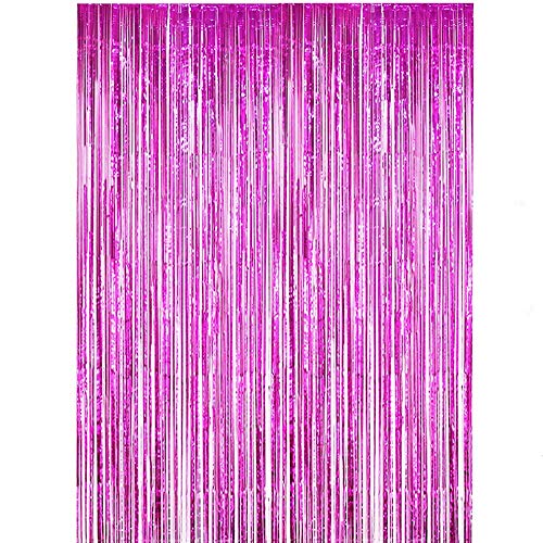ONUPGO Fuchsie Folienvorhänge Fransen, 1 m x 3 m, glänzendes Metallic-Lametta-Vorhang für Neujahr, Fotokabine, Türvorhang, perfekt für Geburtstag, Hochzeit, Weihnachten, Party-Dekorationen von ONUPGO