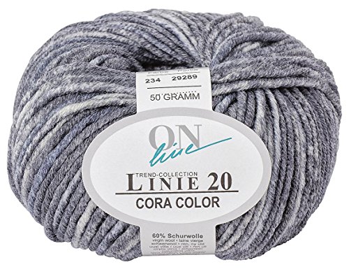 50 gr. Cora-Color Fb. 234 marmor, Brandneu, Strickwolle, Merinowolle, Online, Linie 20 von ONline Garne