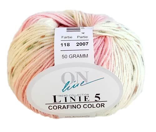 Babywolle mit Farbverlauf Online Wolle Linie 5 Corafino Color 118, Wolle mit Merinowolle zum Stricken oder Häkeln von ONline Garne