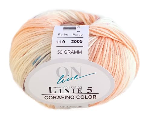 Babywolle mit Farbverlauf Online Wolle Linie 5 Corafino Color 119, Wolle mit Merinowolle zum Stricken oder Häkeln von ONline Garne