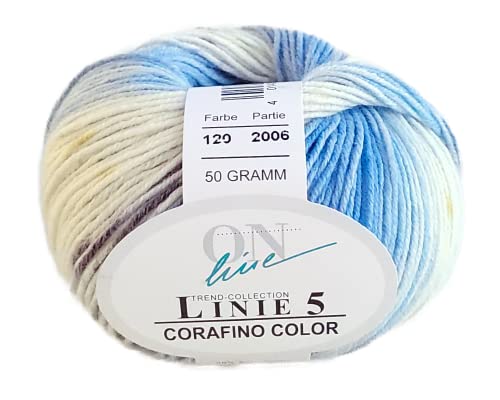 Babywolle mit Farbverlauf Online Wolle Linie 5 Corafino Color 120, Wolle mit Merinowolle zum Stricken oder Häkeln von ONline Garne