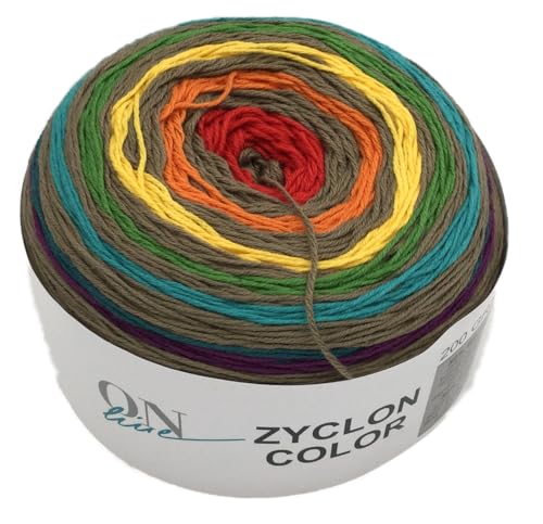 Farbverlaufsgarn Bobbel 4-fädig, Online Garne Zyklon Color, 200g Wolle mit Farbverlauf, Häkelwolle, Strickgarn, 50% Baumwolle, 50% Polyacryl, Nadelstärke 3-3,5 mm (2 braun-bunt) von ONline Garne