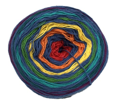 Farbverlaufsgarn Bobbel 4-fädig, Online Garne Zyklon Color, 200g Wolle mit Farbverlauf, Häkelwolle, Strickgarn, 50% Baumwolle, 50% Polyacryl, Nadelstärke 3-3,5 mm (3 blau-bunt) von ONline Garne
