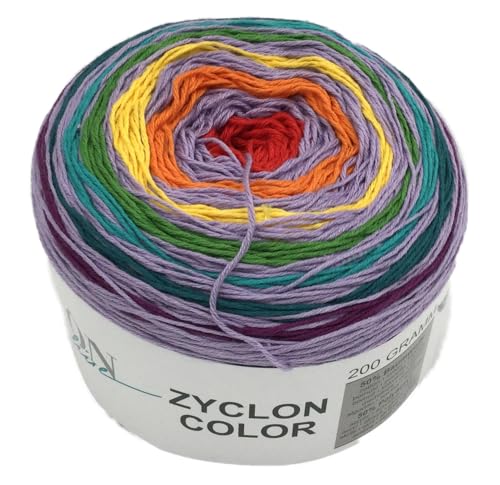 Farbverlaufsgarn Bobbel 4-fädig, Online Garne Zyklon Color, 200g Wolle mit Farbverlauf, Häkelwolle, Strickgarn, 50% Baumwolle, 50% Polyacryl, Nadelstärke 3-3,5 mm (5 lila-bunt) von ONline Garne