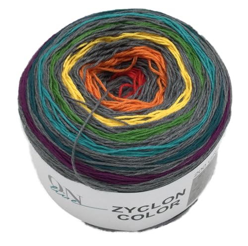 Farbverlaufsgarn Bobbel 4-fädig, Online Garne Zyklon Color, 200g Wolle mit Farbverlauf, Häkelwolle, Strickgarn, 50% Baumwolle, 50% Polyacryl, Nadelstärke 3-3,5 mm (6 grau-bunt) von ONline Garne