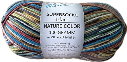 ONline Garne Sort. 351 Nature Color, 100 g /420 m 4-fädige Sockenwolle, 75% Schurwolle/25% Polyamid, (2933) von ONline Garne