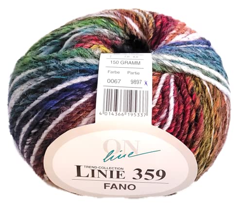 ONline Garne Wolle Linie 359 Fano, bunte dicke Wolle Nadelstärke 7 bis 8 mm zum Stricken oder Häkeln, 150g (Fb. 67) von ONline Garne