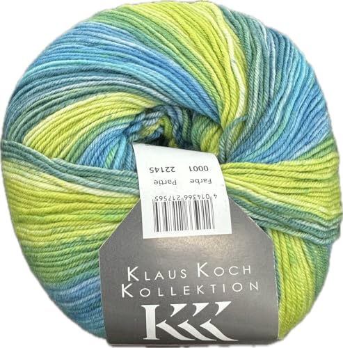 ONline Klaus Koch Merino Extrafein Sockenwolle, 4-fädig, 100g, 420m, 75% Schurwolle 25% Polyacryl, Mulesingfrei (01 Grün/Blau) von ONline Garne
